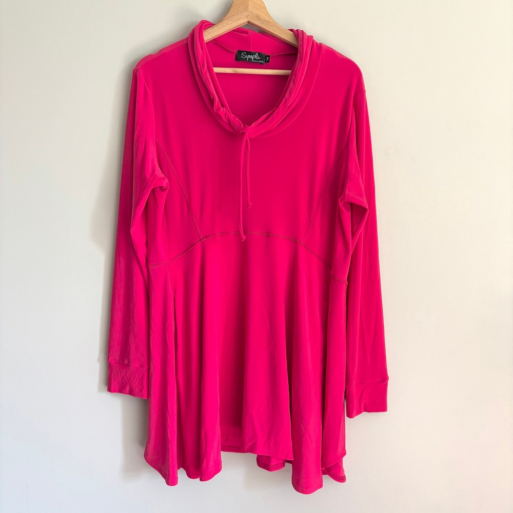 Sympli Tunic Top Pink Cowl Neck Drawstring Size 14 Long Sleeve Pockets Stretchy